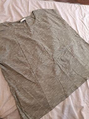 J. Jill 100% Cotton Elliptical Pullover Knit Top Size L  Gray/White